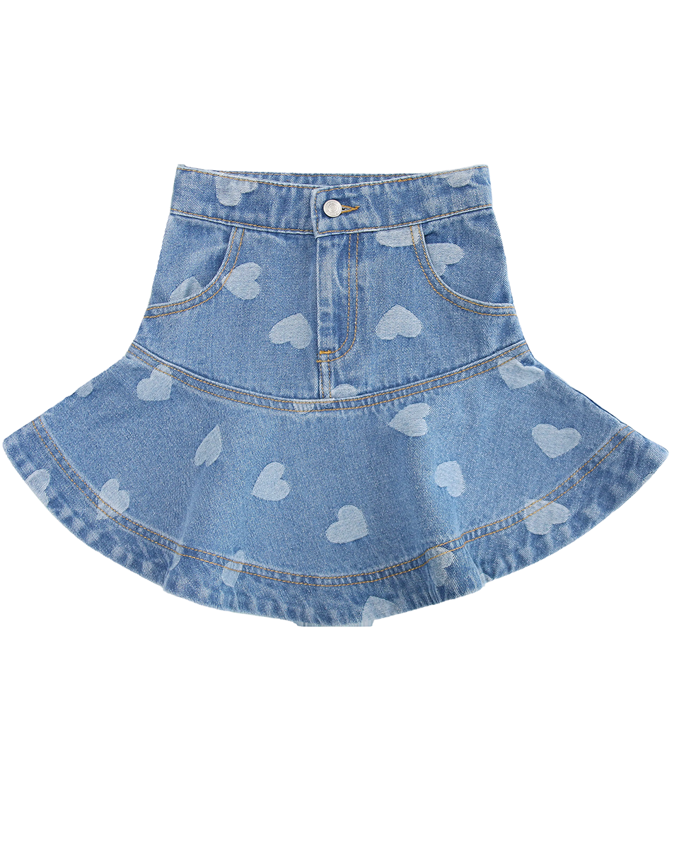 Heartprint Denim Skirt – Parni