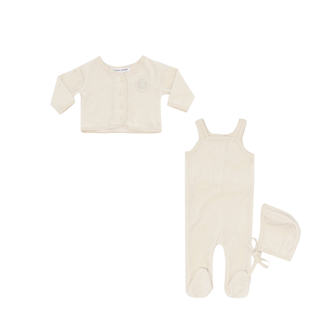 Velour Cardigan & Romper 3 Piece Set