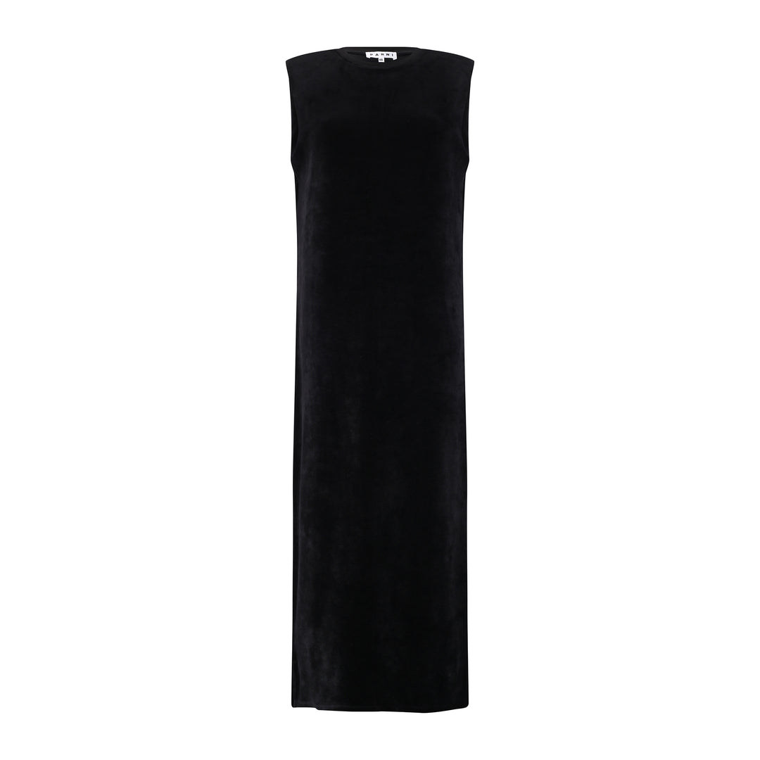 Black Sleeveless Velour A-Line Maxi Dress.