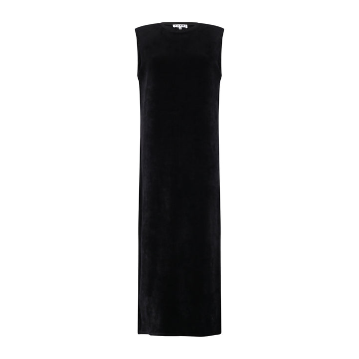 Black Sleeveless Velour A-Line Maxi Dress.