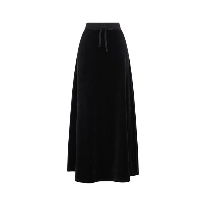 Velour Drawstring Maxi Skirt in black.