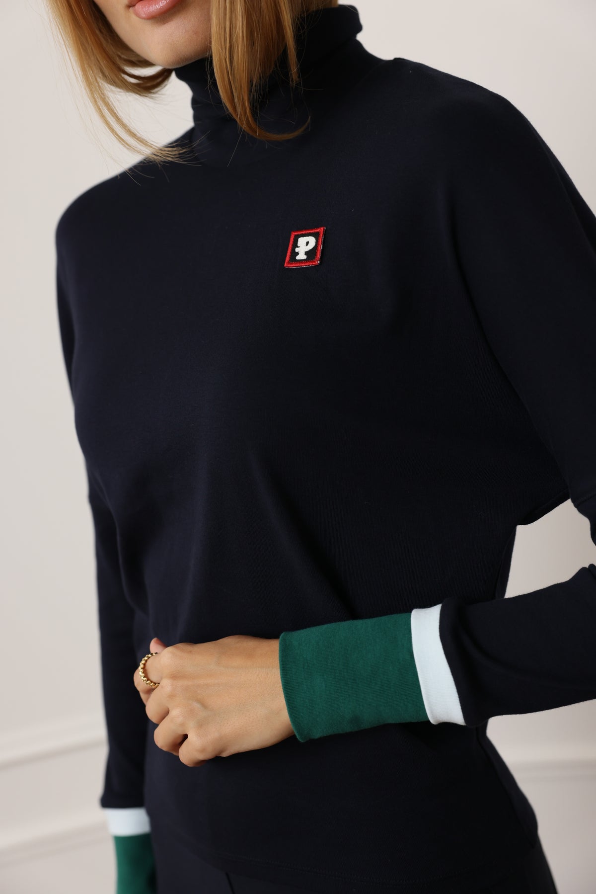 Contrast Sleeve Dolman Tneck