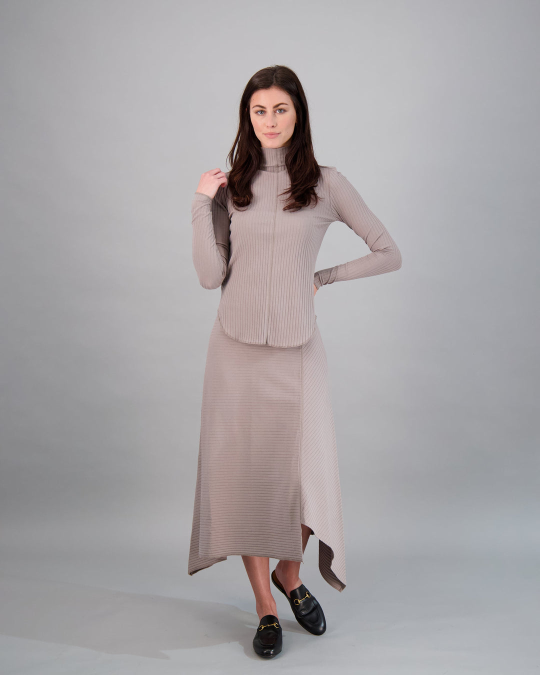 Wide Ribbed Midi Skirt