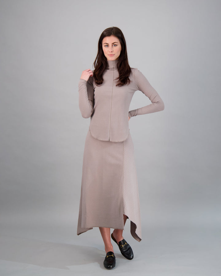 Wide Ribbed Midi Skirt