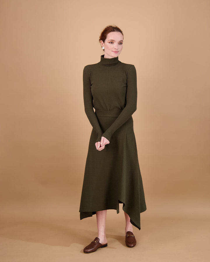 Wide Ribbed Midi Skirt