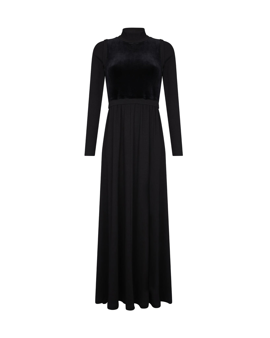 Black long-sleeve dress on a white background