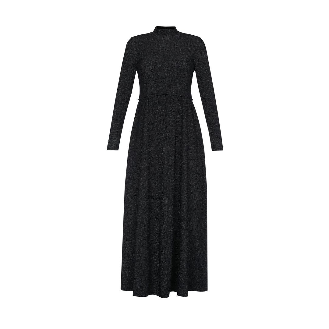 Black long-sleeve dress on a white background