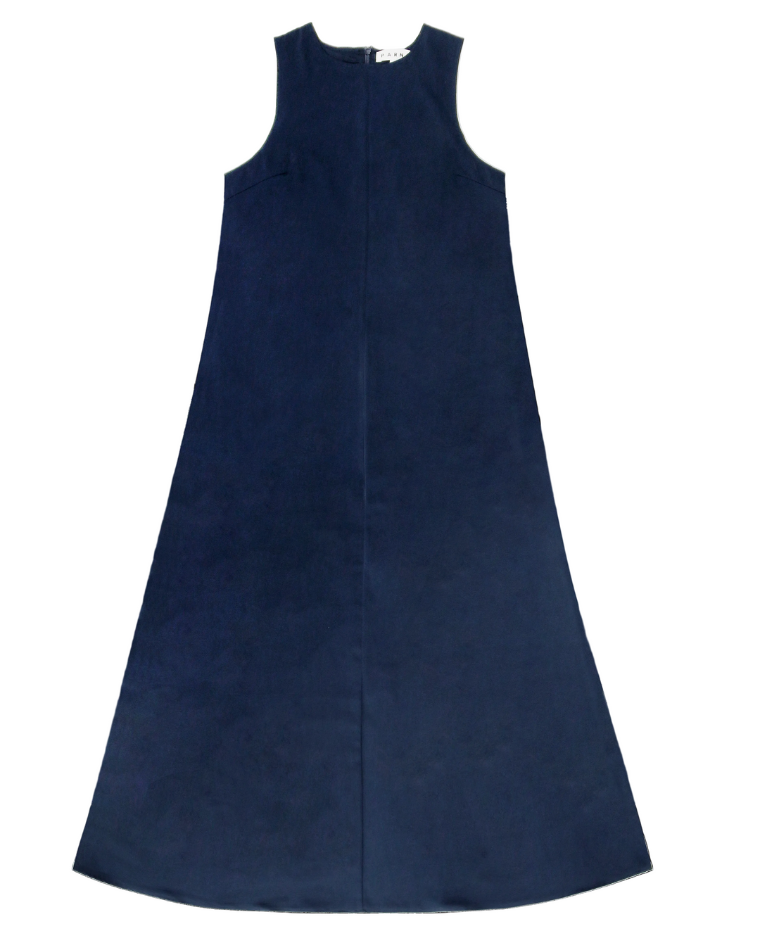 Navy blue sleeveless dress on a white background