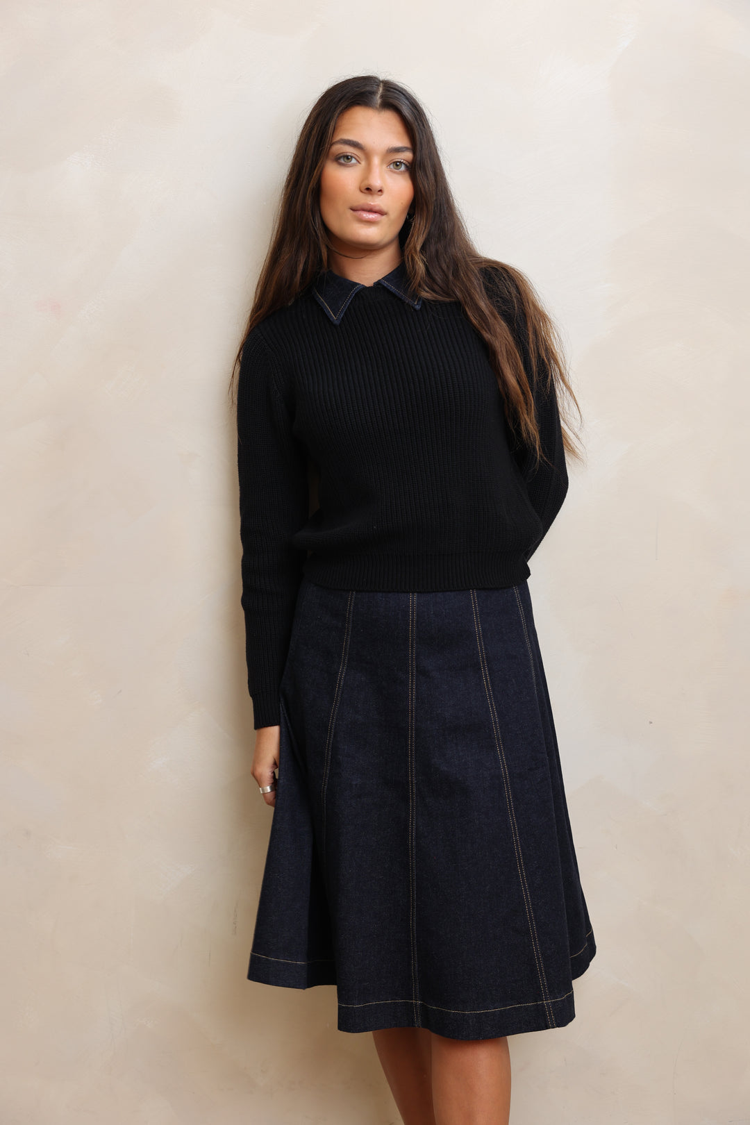 Denim Paneled Short  Skirt