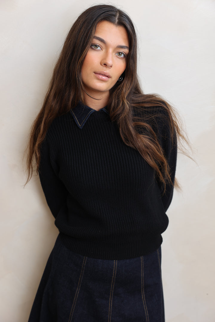 Denim Collar Sweater
