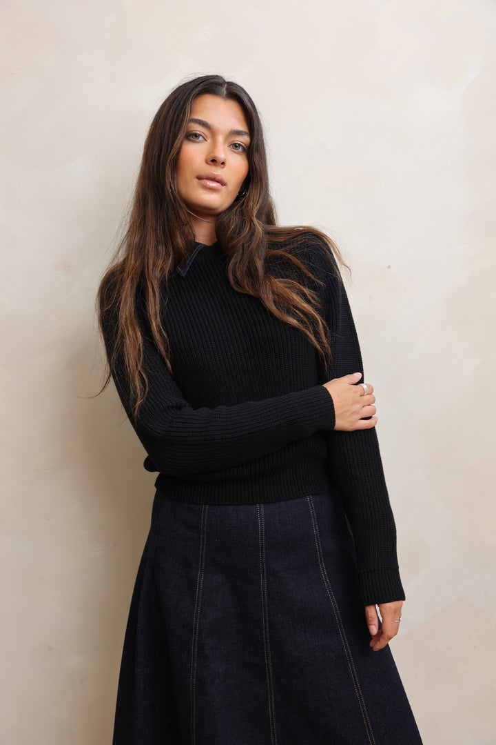 Denim Collar Sweater