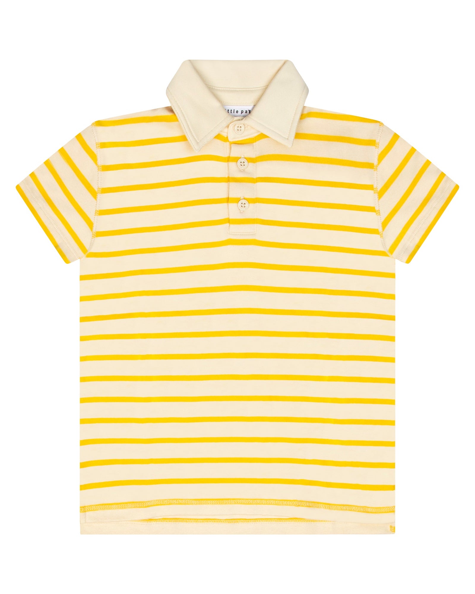 Yellow and white striped polo shirt on a white background