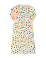 Nightgown with colorful letter pattern on a white background.