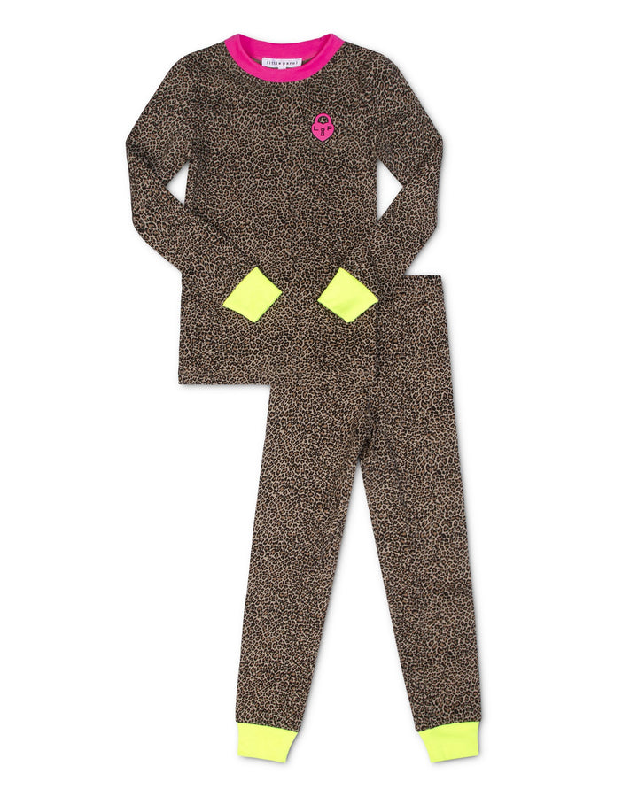 Children's pajama set with long-sleeve top and pants on a white background