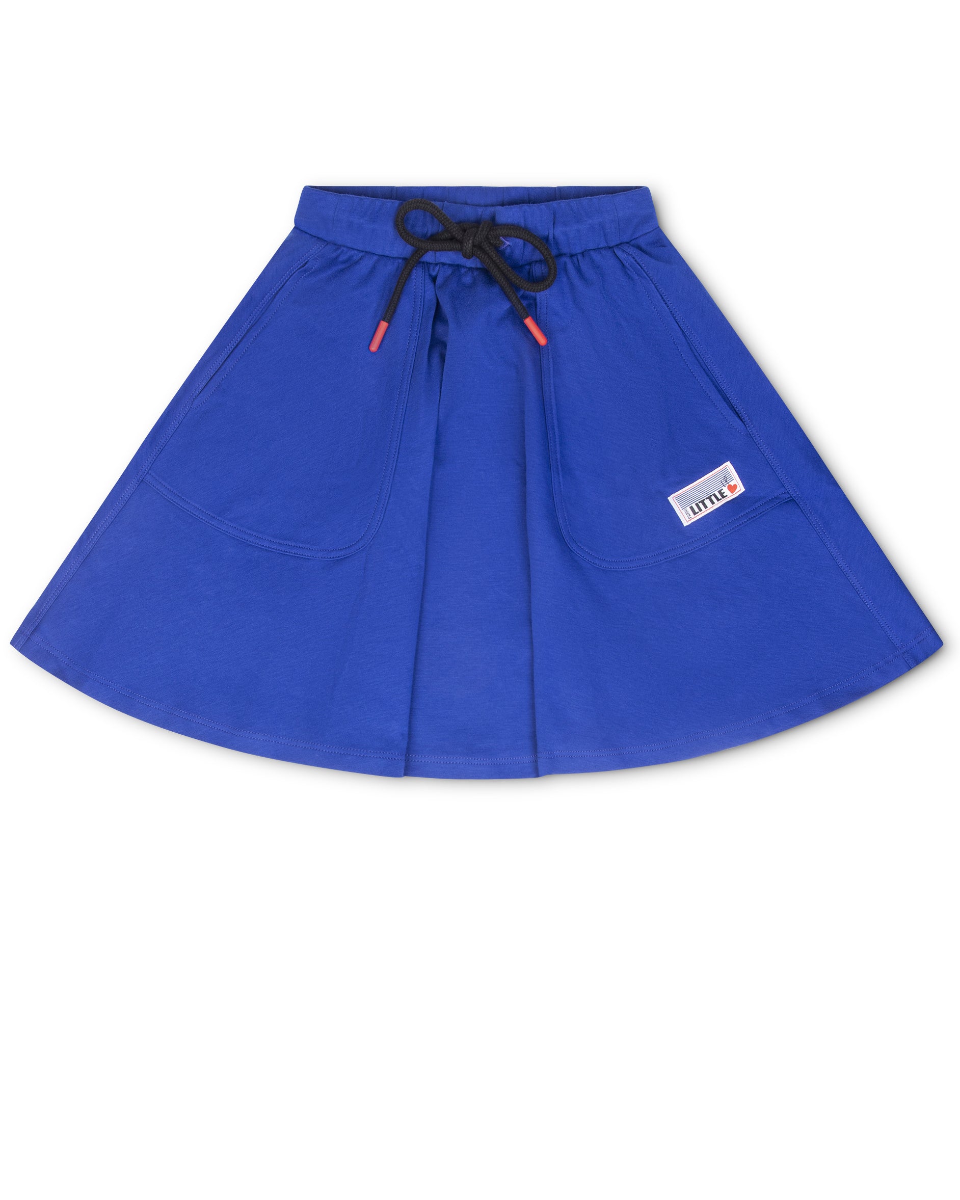 Blue skirt with a brand label on a white background