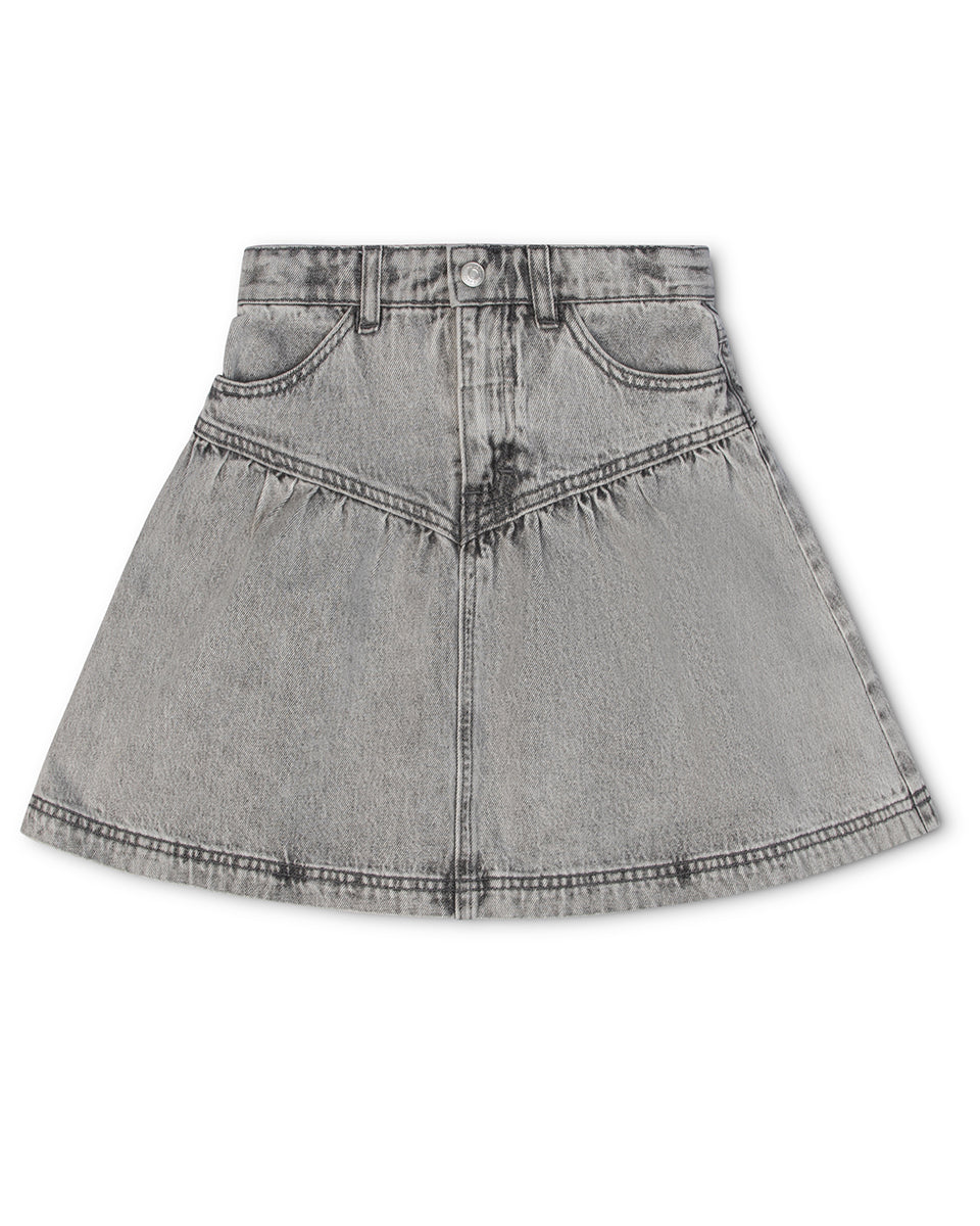 Gray denim skirt on a white background