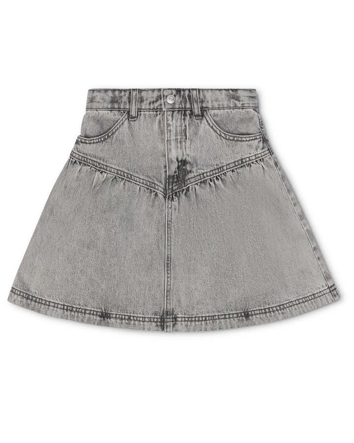 Gray denim skirt on a white background
