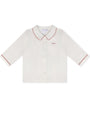 White shirt with red trim on a white background
