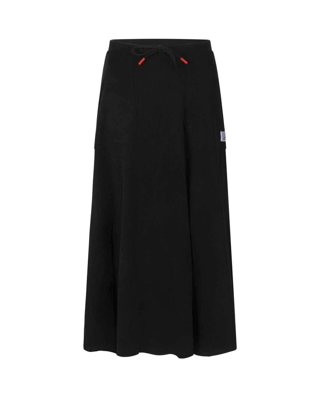 Black skirt with red accents on a white background