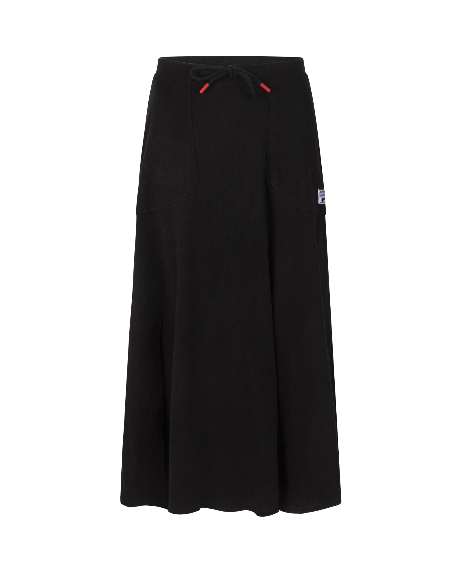 Black skirt with red accents on a white background