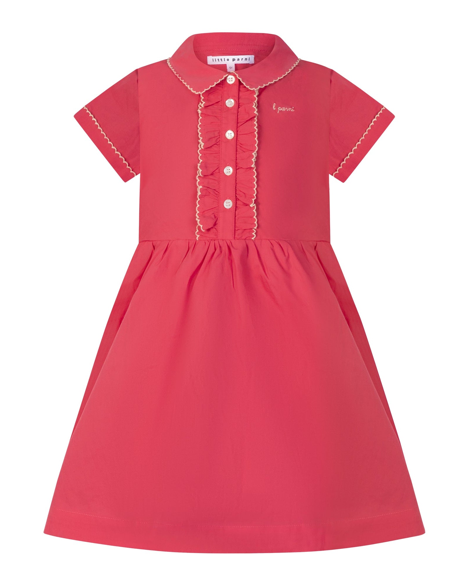 Red dress with white buttons on a white background