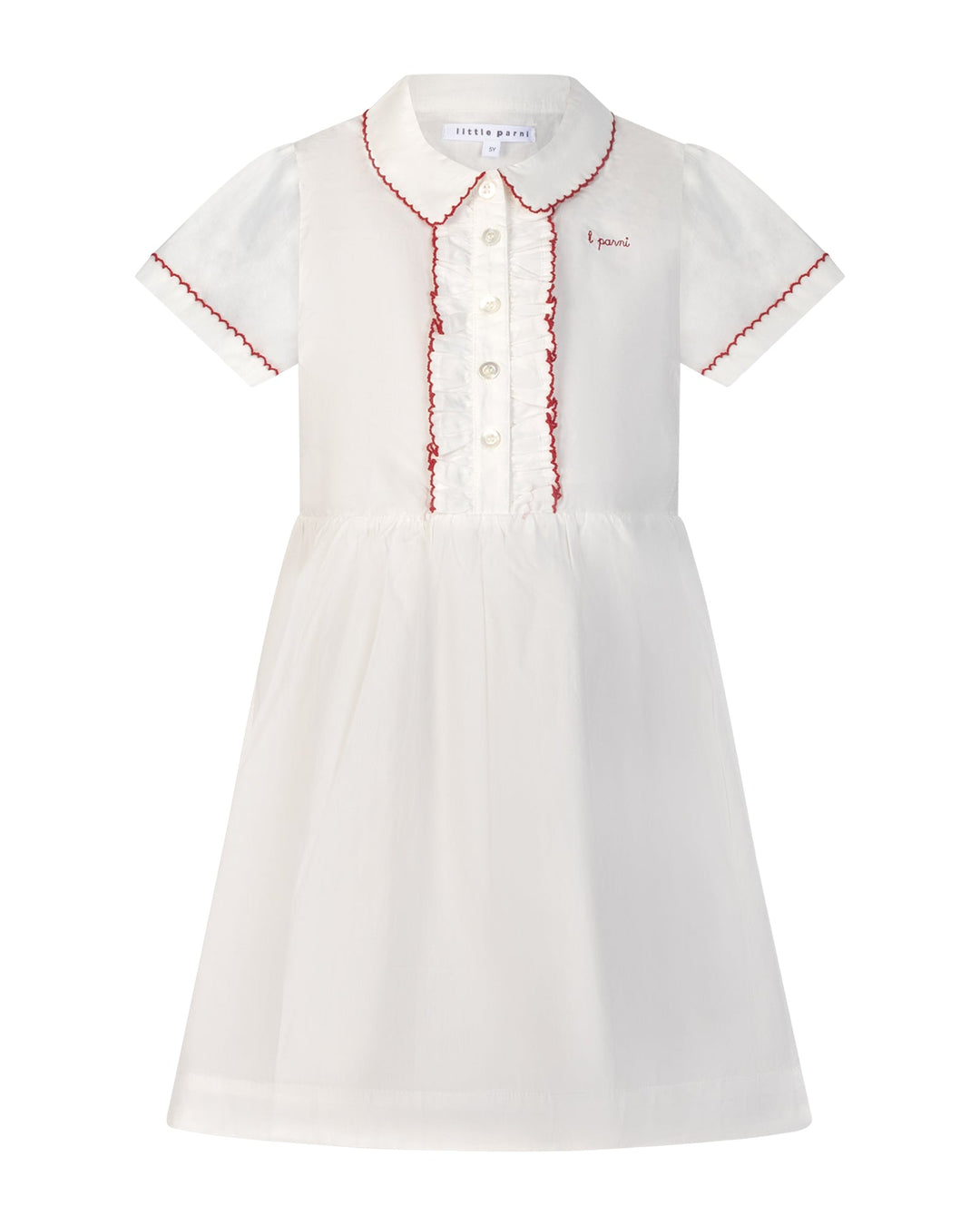 White dress with red embroidery on a white background