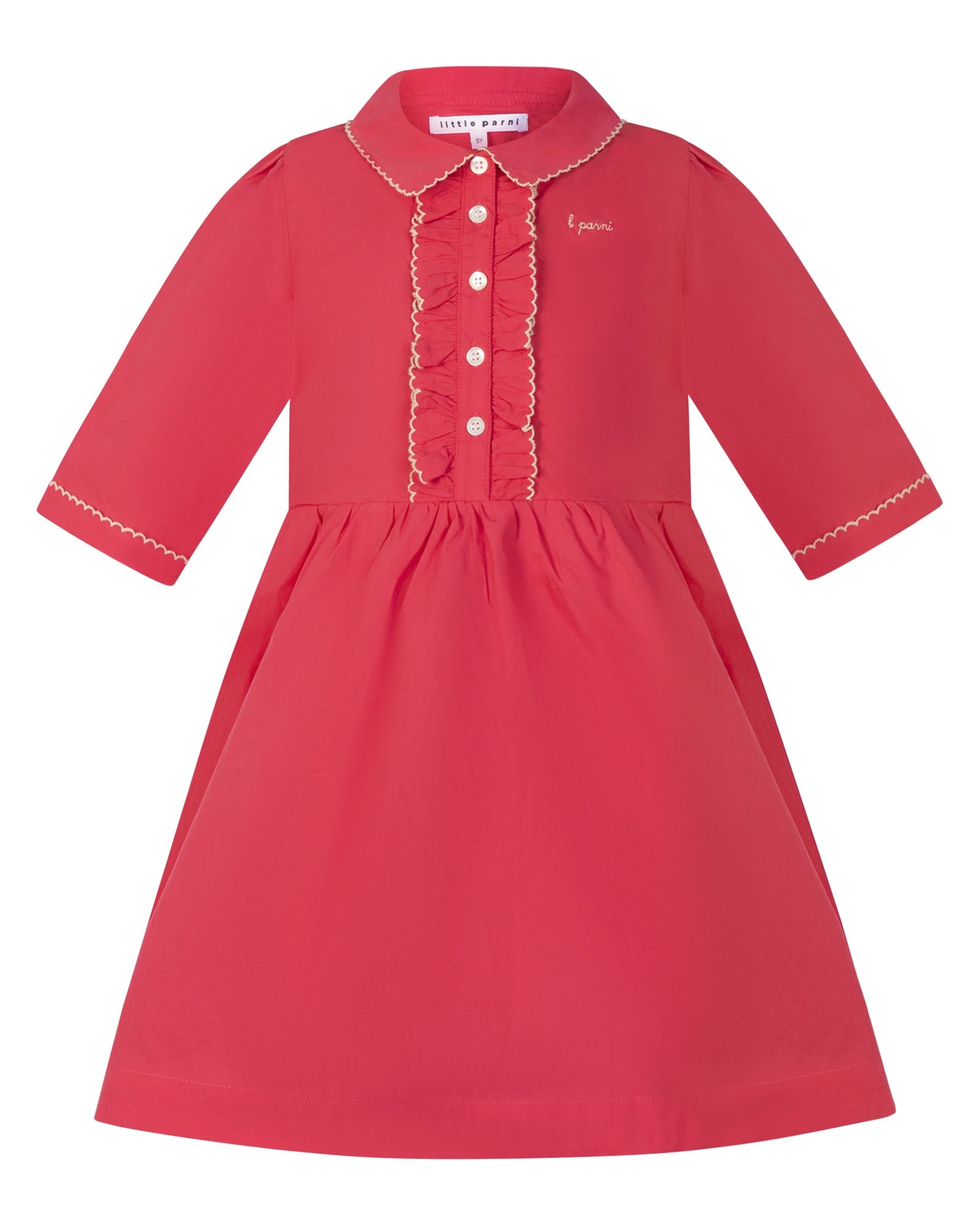 Red dress with ruffled collar on a white background