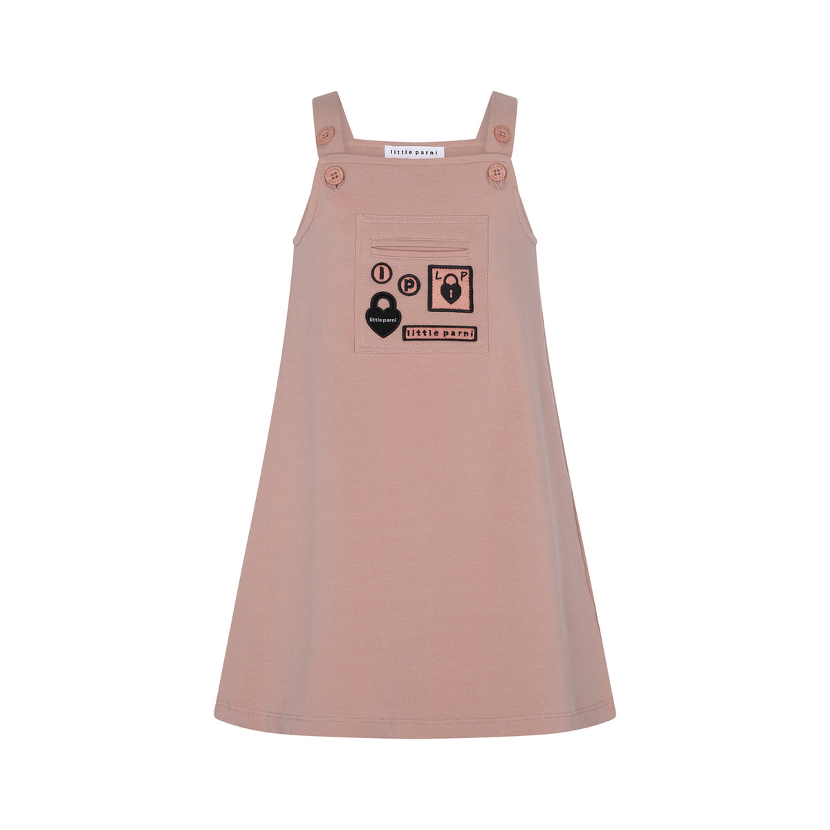 Multi-Patch Knee Length Jumper in Pink.