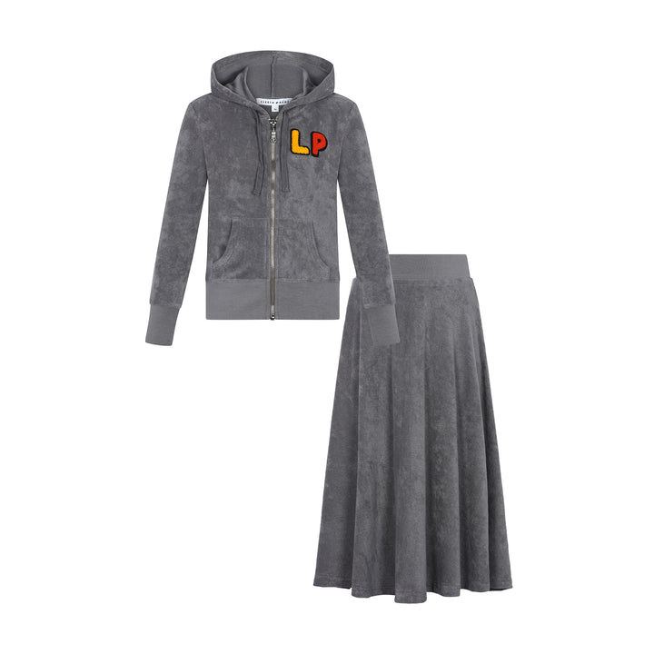 Girls French Terry Zip-Up Hoodie and Skirt Set Grey.