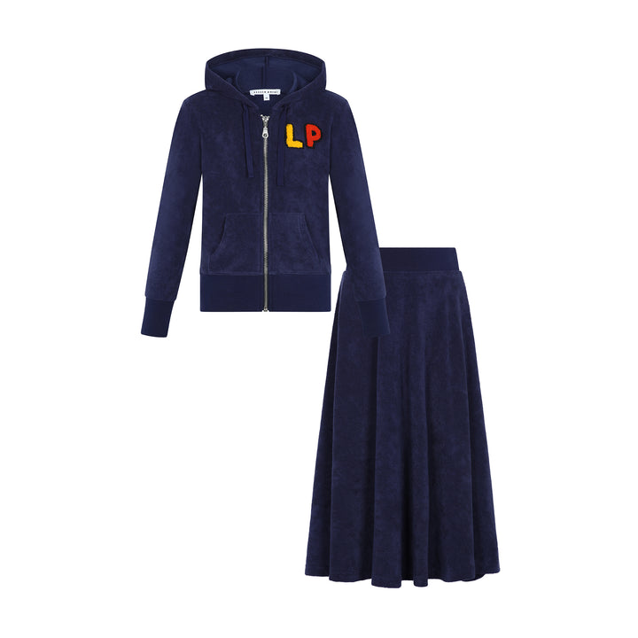 Girls French Terry Zip-Up Hoodie and Skirt Set Navy.