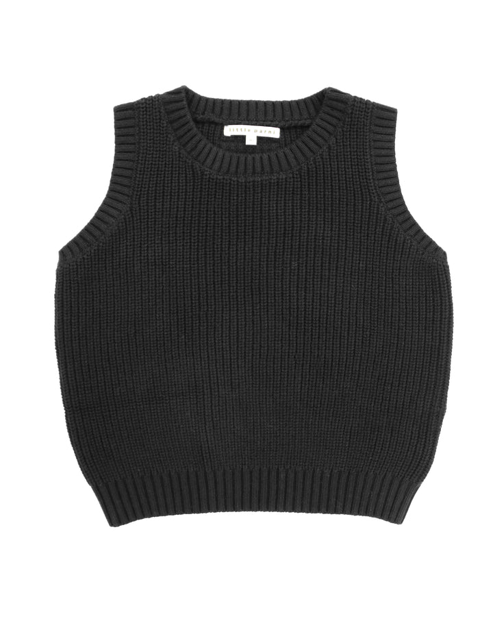 Black knitted vest on a white background
