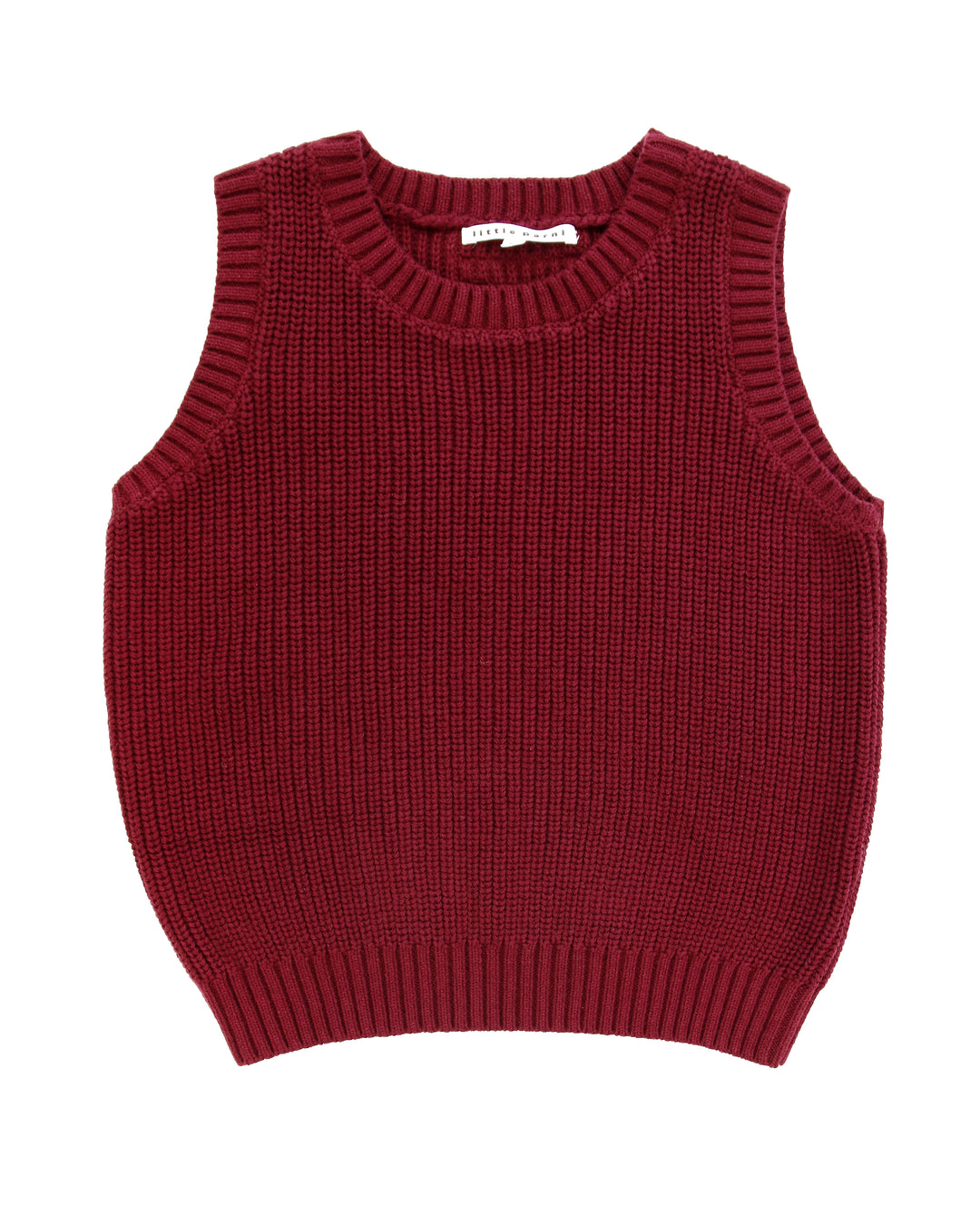 Red knitted vest on a white background