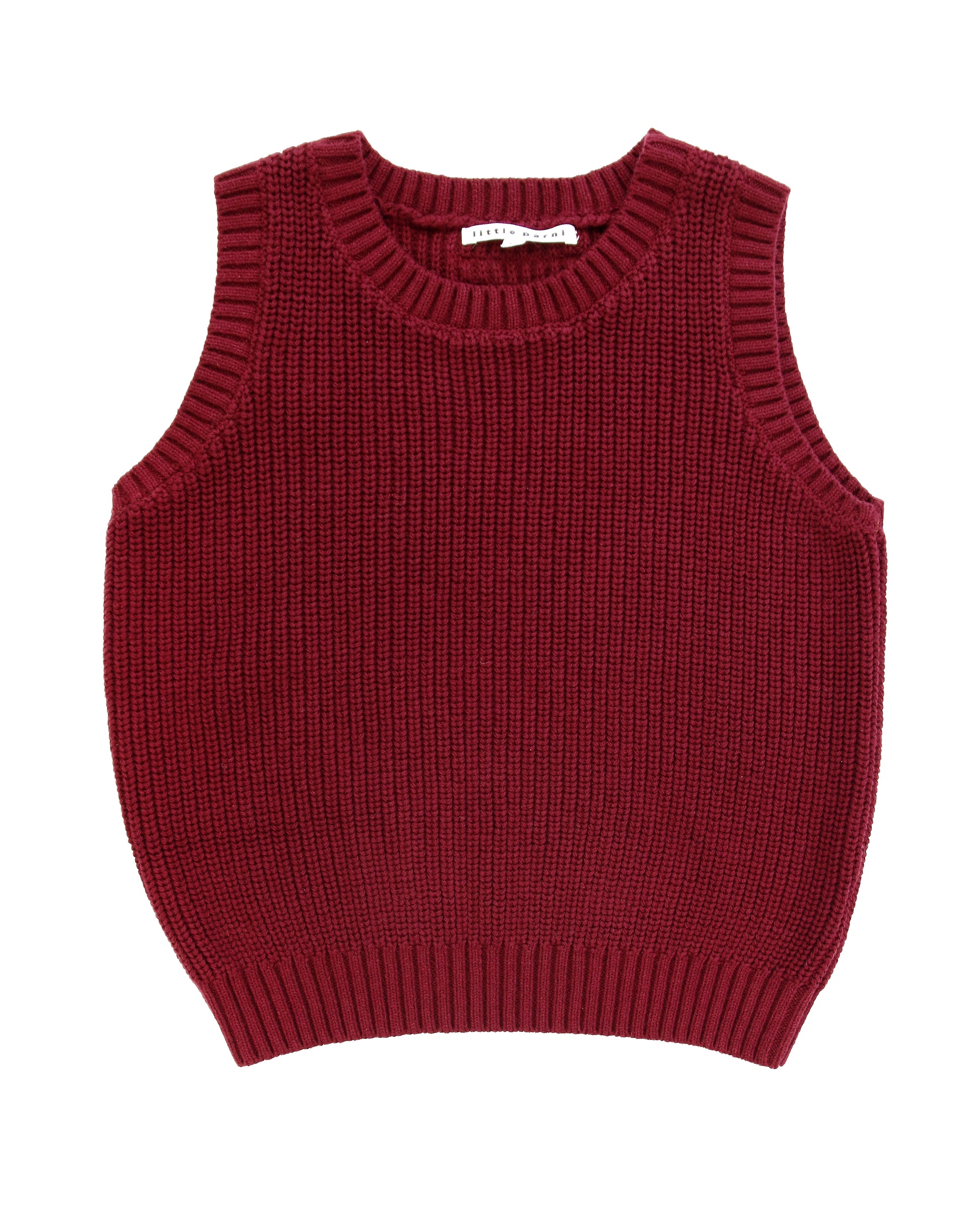 Red knitted vest on a white background
