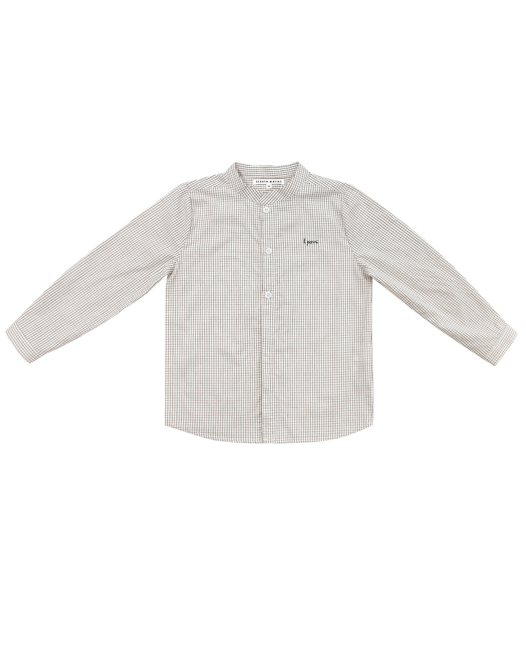 White shirt with black checkered pattern on a white background