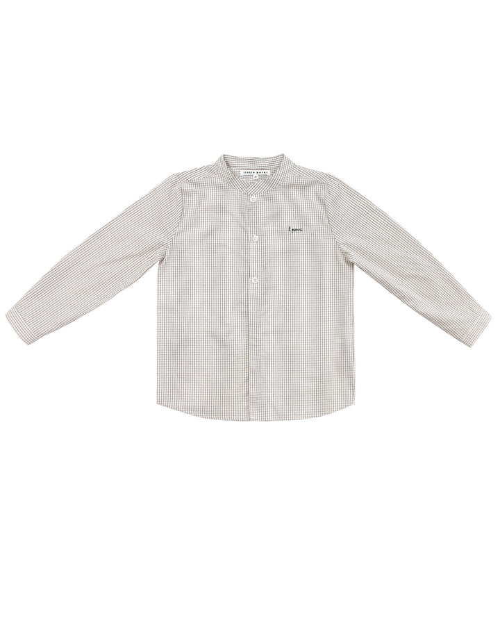 White shirt with black checkered pattern on a white background