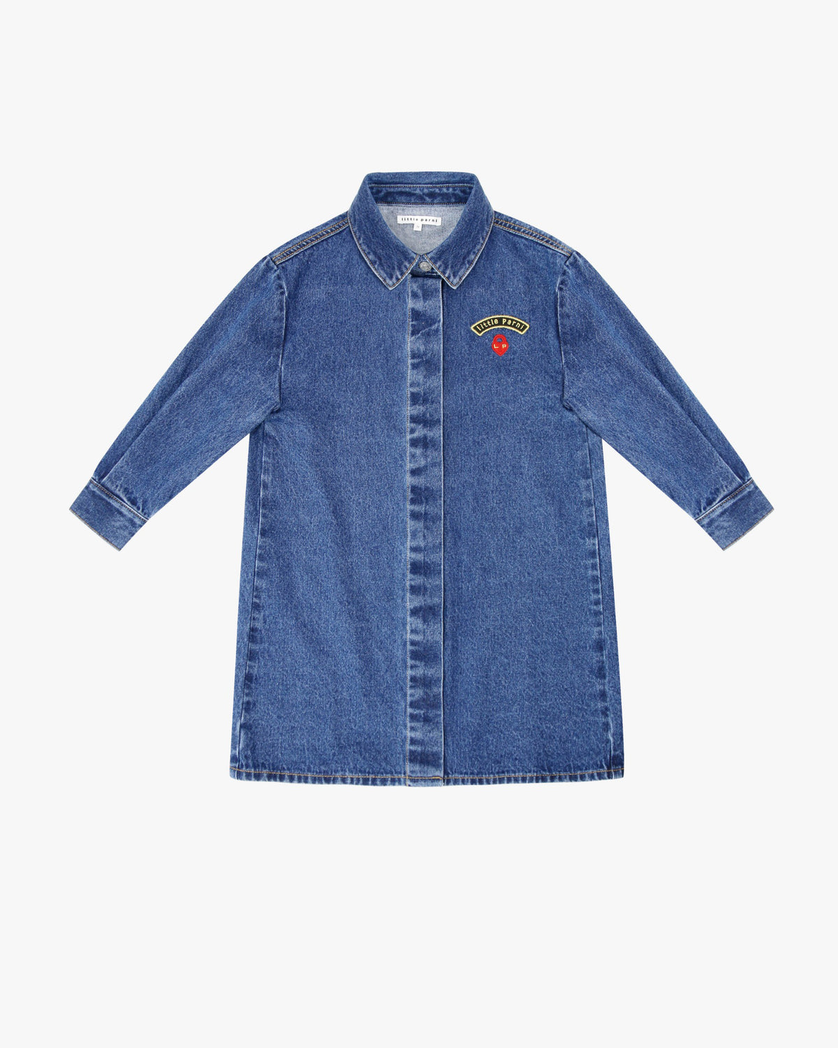 Heart Patch Denim Shirt Dress BLUED / 10Y