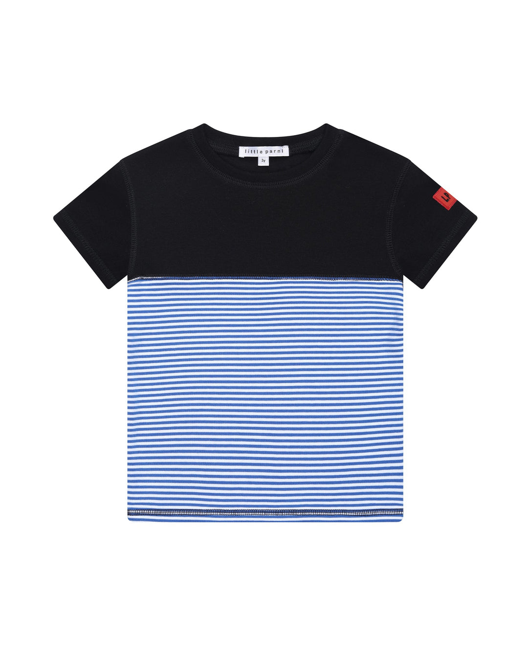 Black and blue striped t-shirt on a white background
