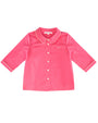 Pink shirt with white collar and buttons on a white background