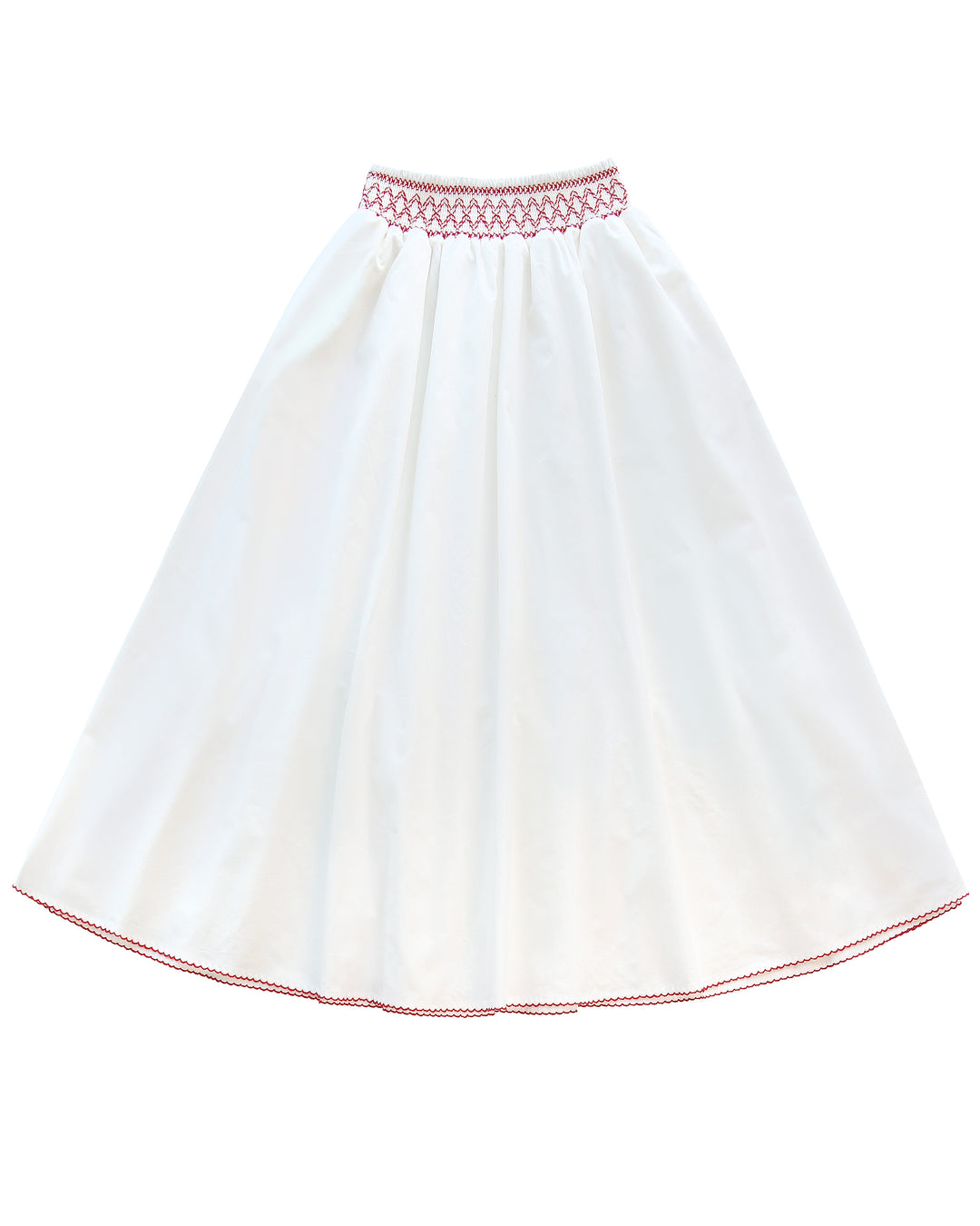 White skirt with red embroidery on a white background