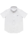 White short-sleeve shirt with brand logo on a white background