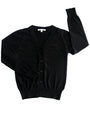 Black cardigan with buttons on a white background