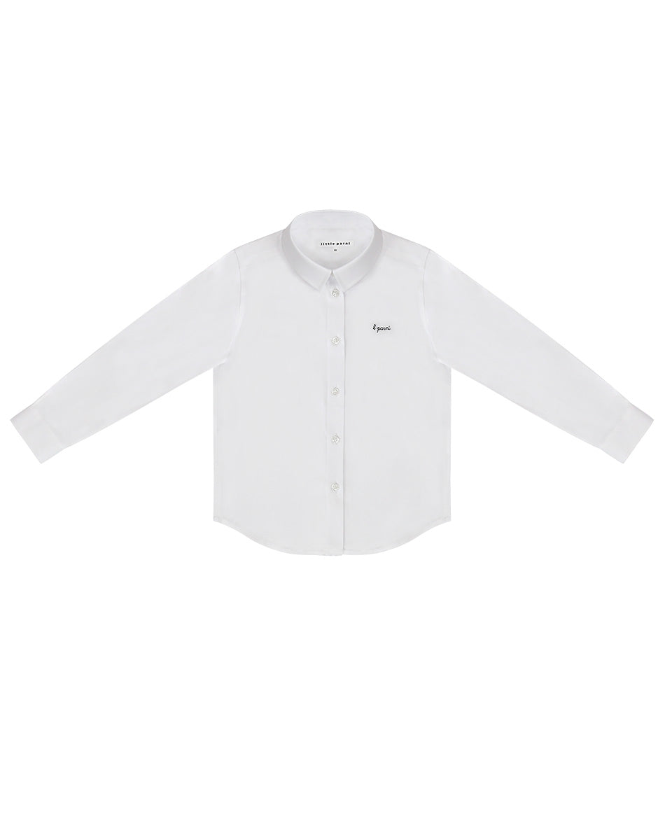 White shirt with brand logo on a white background