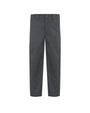 A pair of dark gray heathered trousers shown flat against a solid white background.