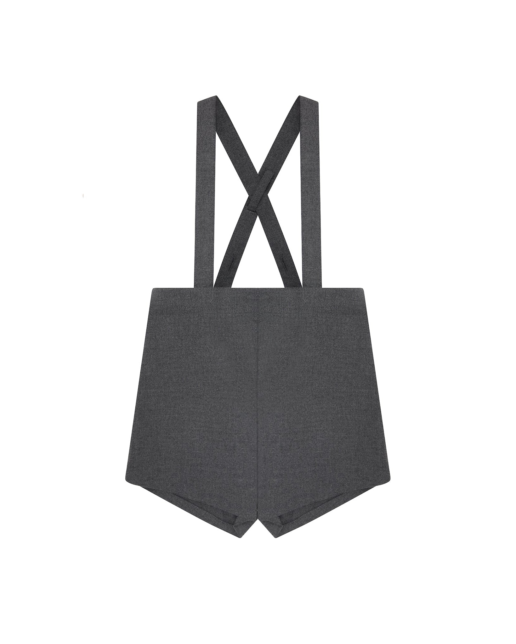 A dark gray fabric tote bag with wide shoulder straps that cross in an X shape at the top, shown against a plain white background.