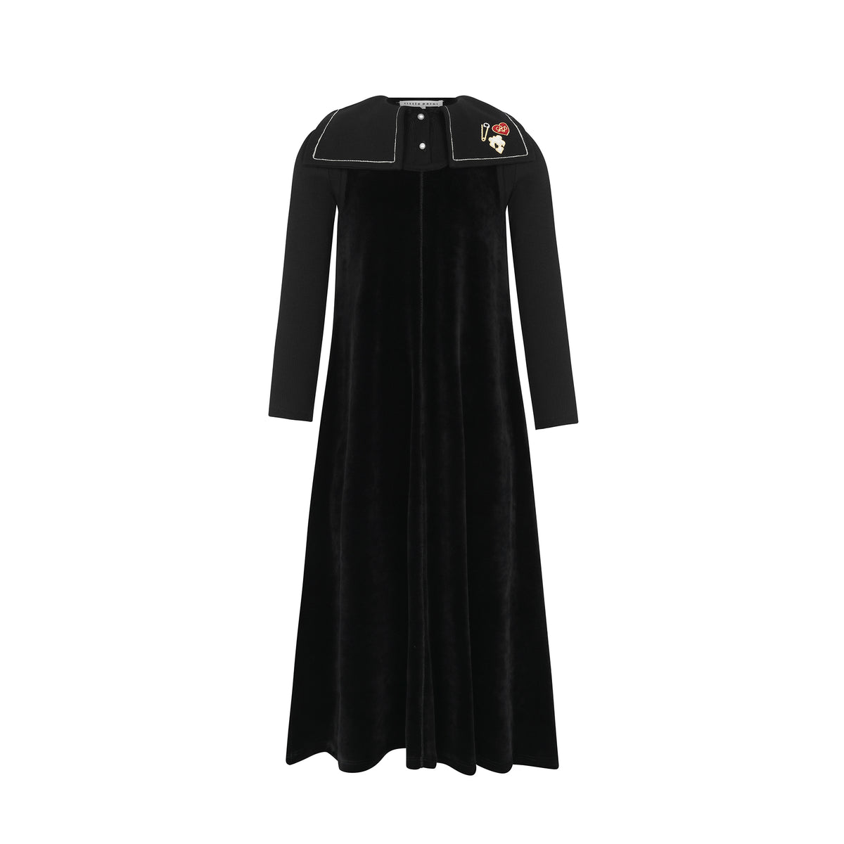 Embroidered Collar Velour Maxi