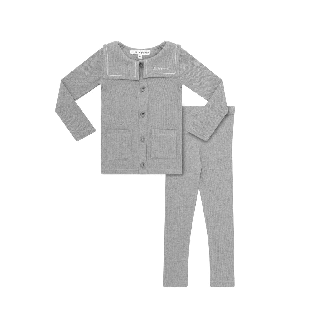 Embroidered Collar Cardigan Set