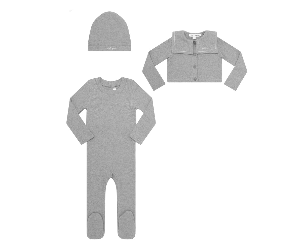 Embroidered Collar Baby Cardigan Set