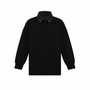 A black long-sleeve rugby-style shirt with a contrasting dark gray textured corduroy collar, shown against a plain white background.