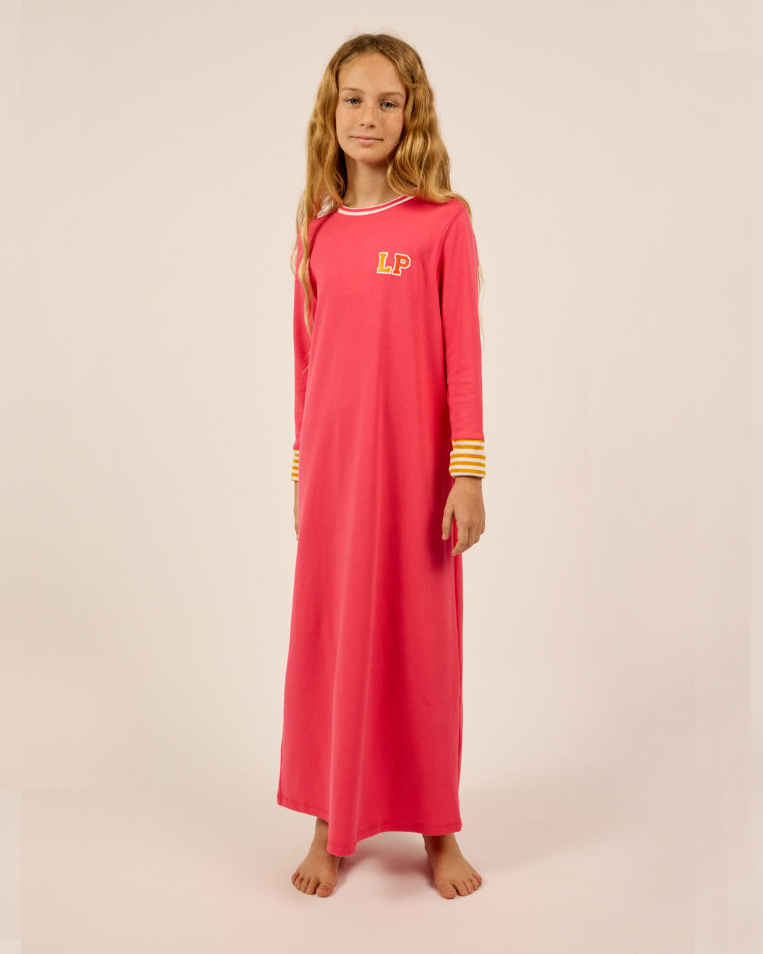 Teen wearing the Teen LP Colorblock Varsity Nightgown in Pink.