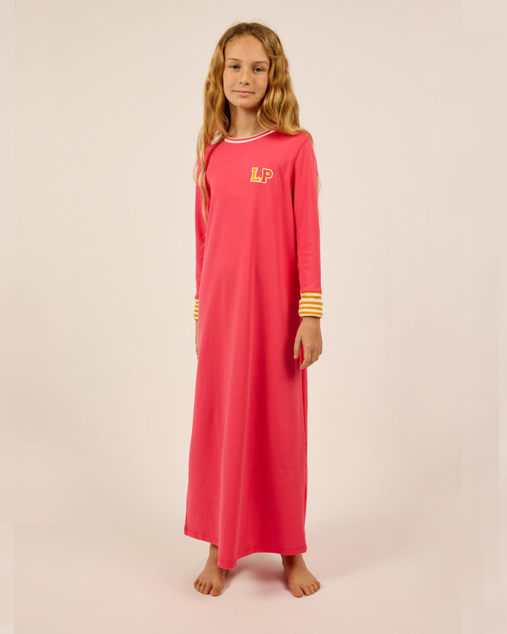 Teen wearing the Teen LP Colorblock Varsity Nightgown in Pink.